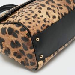 Pre Owned حقيبة يد علوية دولتشي أند غابانا ميس سيسيلي كبيرة طبعة نمر بني/أسود قماش مكسو