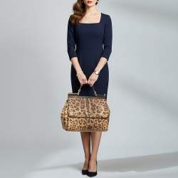 Pre Owned حقيبة يد علوية دولتشي أند غابانا ميس سيسيلي كبيرة طبعة نمر بني/أسود قماش مكسو