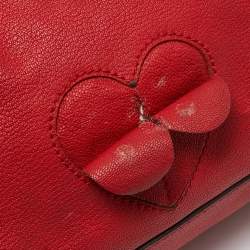 Pre Owned Dolce & Gabbana Heart Applique Red Leather Drawstring Tote