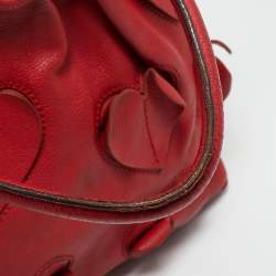 Pre Owned Dolce & Gabbana Heart Applique Red Leather Drawstring Tote