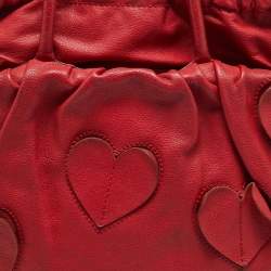 Pre Owned Dolce & Gabbana Heart Applique Red Leather Drawstring Tote