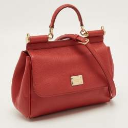 مملوكة مسبقًا حقيبة دولتشي أند غابانا ميس سيسيلي متوسطة يد علوية جلد أحمر