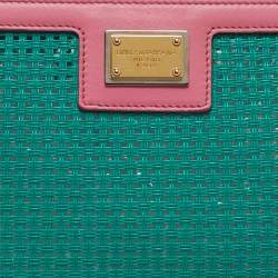 مملوكة مسبقًا Dolce & Gabbana Green/Pink Woven PVC Wristlet Zip Pouch