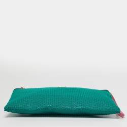 مملوكة مسبقًا Dolce & Gabbana Green/Pink Woven PVC Wristlet Zip Pouch