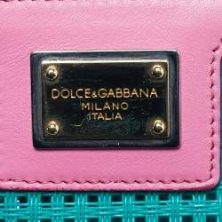 مملوكة مسبقًا Dolce & Gabbana Green/Pink Woven PVC Wristlet Zip Pouch