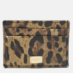 مملوكة مسبقًا Dolce & Gabbana Brown/Black Leopard Print Coated Canvas Card Holder