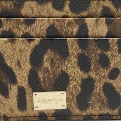 مملوكة مسبقًا Dolce & Gabbana Brown/Black Leopard Print Coated Canvas Card Holder