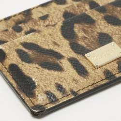مملوكة مسبقًا Dolce & Gabbana Brown/Black Leopard Print Coated Canvas Card Holder