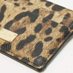 مملوكة مسبقًا Dolce & Gabbana Brown/Black Leopard Print Coated Canvas Card Holder