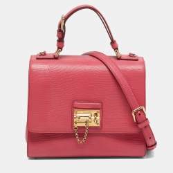 Pre Owned Dolce & Gabbana Miss Monica Medium Pink Lizard Embossed Leather Top Handle Bag