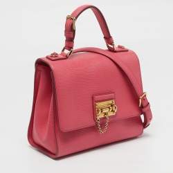 Pre Owned Dolce & Gabbana Miss Monica Medium Pink Lizard Embossed Leather Top Handle Bag