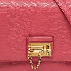 Pre Owned Dolce & Gabbana Miss Monica Medium Pink Lizard Embossed Leather Top Handle Bag