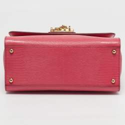 Pre Owned Dolce & Gabbana Miss Monica Medium Pink Lizard Embossed Leather Top Handle Bag