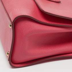 Pre Owned Dolce & Gabbana Miss Monica Medium Pink Lizard Embossed Leather Top Handle Bag