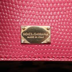 Pre Owned Dolce & Gabbana Miss Monica Medium Pink Lizard Embossed Leather Top Handle Bag
