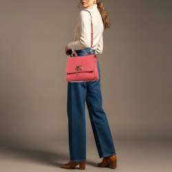 Pre Owned Dolce & Gabbana Miss Monica Medium Pink Lizard Embossed Leather Top Handle Bag