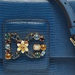 مملوكة مسبقًا Dolce & Gabbana DG Millennials Crystals Mini Blue Lizard Embossed Leather Bag