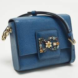 مملوكة مسبقًا Dolce & Gabbana DG Millennials Crystals Mini Blue Lizard Embossed Leather Bag