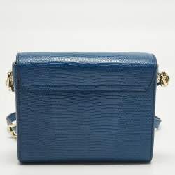 مملوكة مسبقًا Dolce & Gabbana DG Millennials Crystals Mini Blue Lizard Embossed Leather Bag