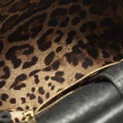 Pre Owned Dolce & Gabbana  Miss Sicily Large Black/Brown Eel Leather and Mink Fur Top Handle Bag