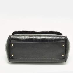 Pre Owned Dolce & Gabbana  Miss Sicily Large Black/Brown Eel Leather and Mink Fur Top Handle Bag