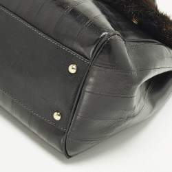 Pre Owned Dolce & Gabbana  Miss Sicily Large Black/Brown Eel Leather and Mink Fur Top Handle Bag
