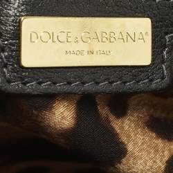 Pre Owned Dolce & Gabbana  Miss Sicily Large Black/Brown Eel Leather and Mink Fur Top Handle Bag