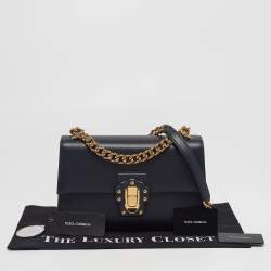 Pre Owned Dolce & Gabbana Lucia Large Navy Blue Leather Shoulder Bag
