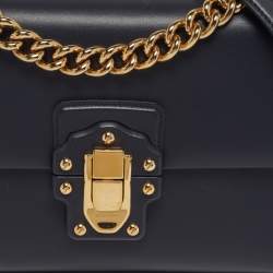 Pre Owned Dolce & Gabbana Lucia Large Navy Blue Leather Shoulder Bag