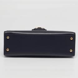 Pre Owned Dolce & Gabbana Lucia Large Navy Blue Leather Shoulder Bag