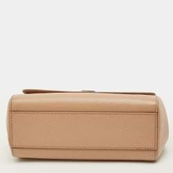 Pre Owned Dolce & Gabbana Floral Print Miss Sicily Beige Leather Top Handle Bag