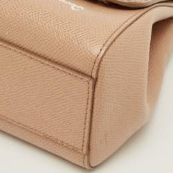 Pre Owned Dolce & Gabbana Floral Print Miss Sicily Beige Leather Top Handle Bag