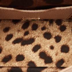 Pre Owned Dolce & Gabbana Floral Print Miss Sicily Beige Leather Top Handle Bag