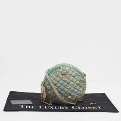 Pre Owned حقيبة كتف دولتشي أند غابانا ميس غلام قماش مبطن أزرق / ذهبي دائري