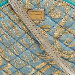 Pre Owned حقيبة كتف دولتشي أند غابانا ميس غلام قماش مبطن أزرق / ذهبي دائري