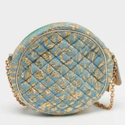 Pre Owned حقيبة كتف دولتشي أند غابانا ميس غلام قماش مبطن أزرق / ذهبي دائري