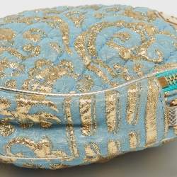 Pre Owned حقيبة كتف دولتشي أند غابانا ميس غلام قماش مبطن أزرق / ذهبي دائري