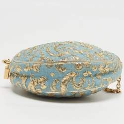 Pre Owned حقيبة كتف دولتشي أند غابانا ميس غلام قماش مبطن أزرق / ذهبي دائري