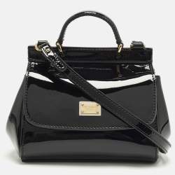Pre Owned Dolce & Gabbana Miss Sicily Micro Black Patent Leather Crossbody Bag