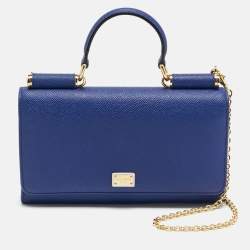 Pre Owned Dolce & Gabbana Miss Sicily Indigo Blue Leather Wallet on Chain