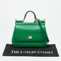 Pre Owned Dolce & Gabbana Miss Sicily Medium Green Leather Top Handle Bag