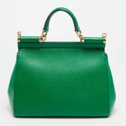 Pre Owned Dolce & Gabbana Miss Sicily Medium Green Leather Top Handle Bag