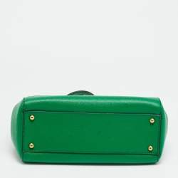 Pre Owned Dolce & Gabbana Miss Sicily Medium Green Leather Top Handle Bag