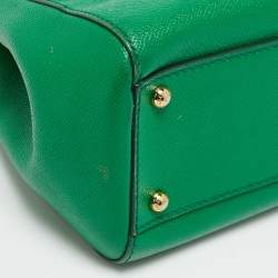 Pre Owned Dolce & Gabbana Miss Sicily Medium Green Leather Top Handle Bag