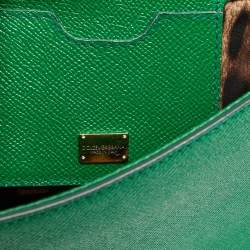 Pre Owned Dolce & Gabbana Miss Sicily Medium Green Leather Top Handle Bag