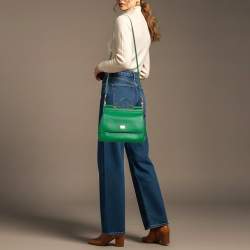 Pre Owned Dolce & Gabbana Miss Sicily Medium Green Leather Top Handle Bag
