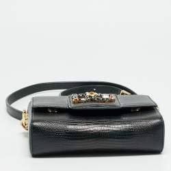 Pre Owned Dolce & Gabbana DG Millennials Dark Green Lizard Embossed Leather Flap Crossbody Bag