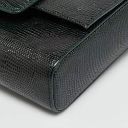 Pre Owned Dolce & Gabbana DG Millennials Dark Green Lizard Embossed Leather Flap Crossbody Bag