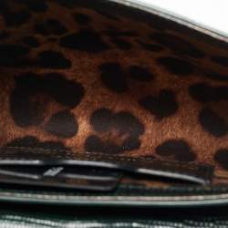 Pre Owned Dolce & Gabbana DG Millennials Dark Green Lizard Embossed Leather Flap Crossbody Bag