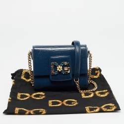 Pre Owned Dolce & Gabbana DG Millennials Navy Blue Lizard Embossed Leather Chain Crossbody Bag